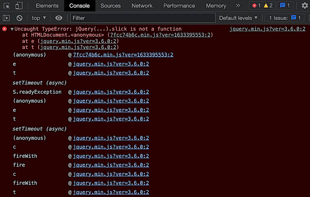 JavaScript error in the browser console