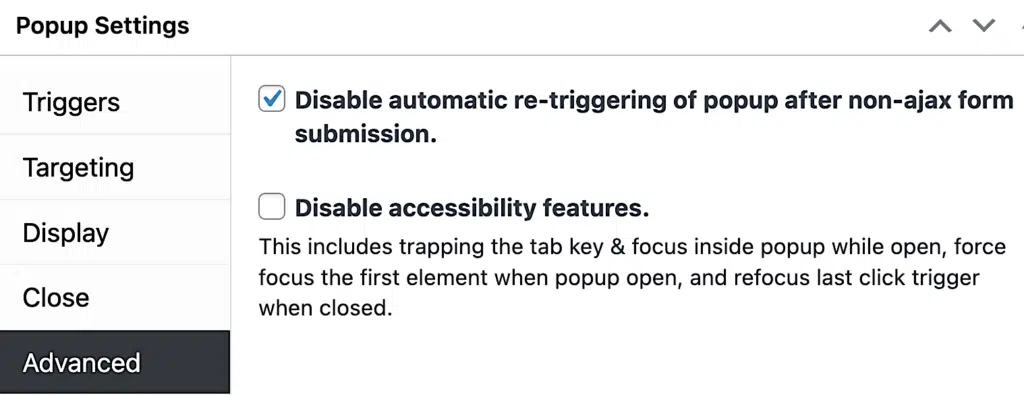Turn off the automatic re-display of a popup after form submission (no AJAX)