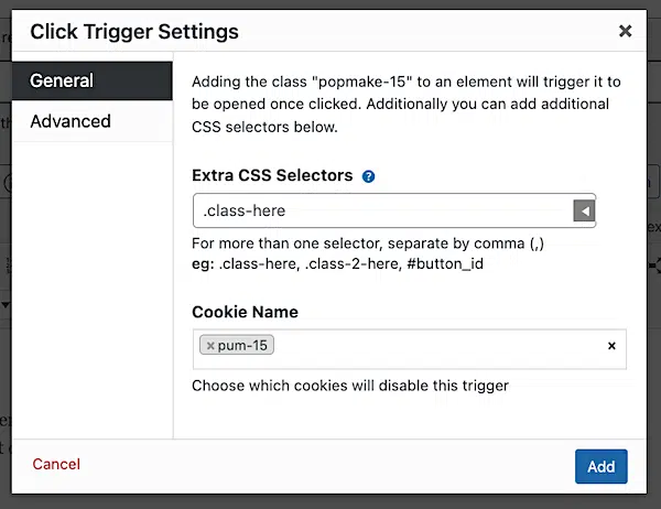 Click Trigger Settings options