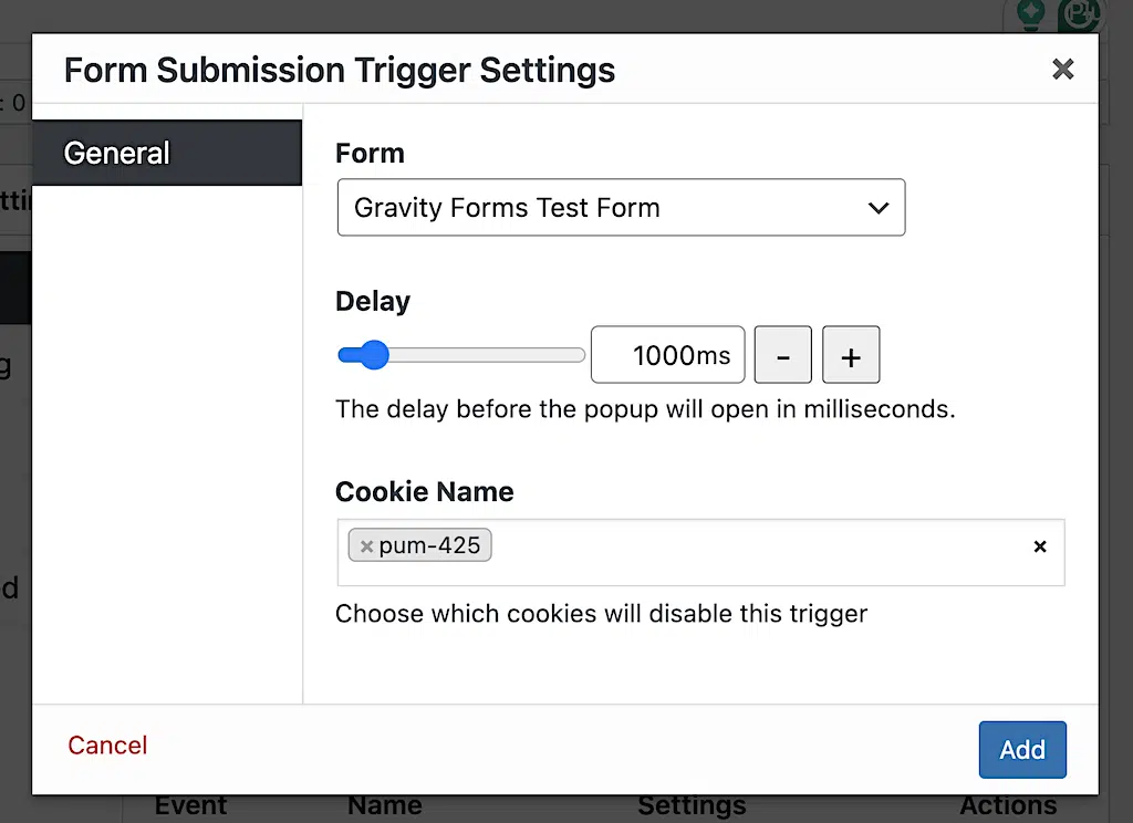 Selecting a specific form that will trigger a popup to open when you submit the form
